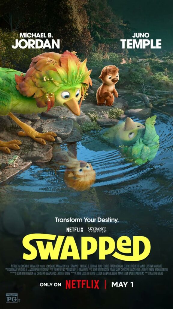 Swapped 2026 Netflix animated film characters reflection body swap scene Ollie Ivy