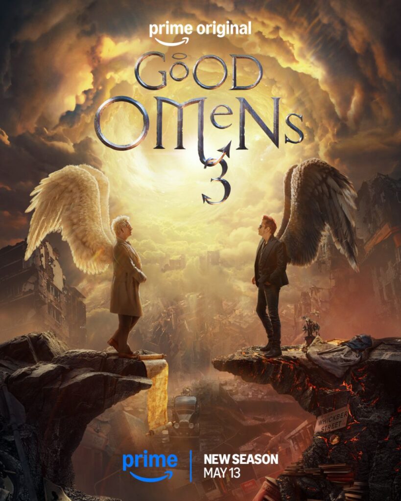 Good Omens Season 3 Prime Video series official poster Aziraphale Crowley wings