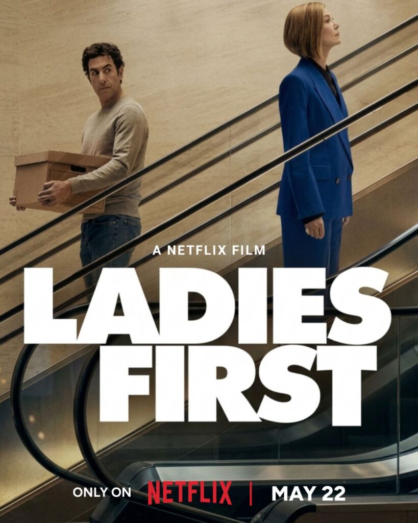 Ladies First Netflix film escalator scene male and female characters emotional moment May 2026 release