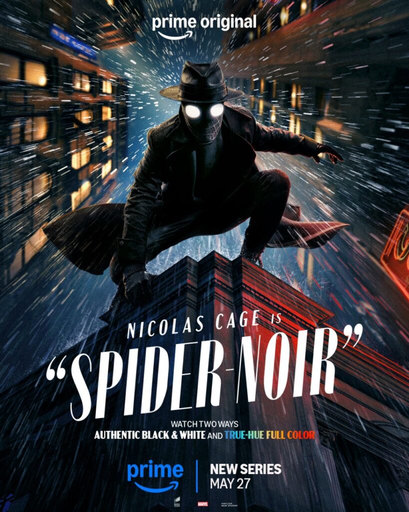 Spider-Noir Prime Video series poster masked hero rooftop action Nicolas Cage Spider Man Noir suit