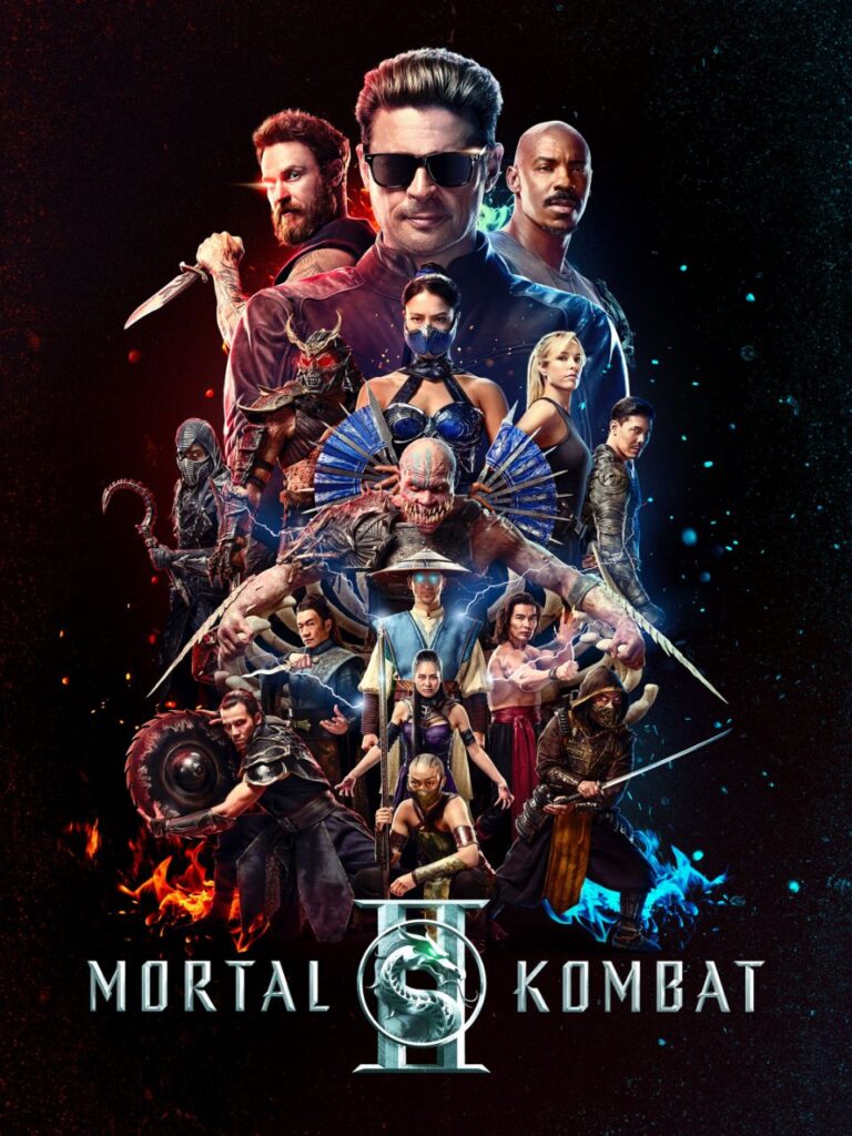 Mortal Kombat II movie characters including Johnny Cage, Kitana, Scorpion and Shao Kahn official poster