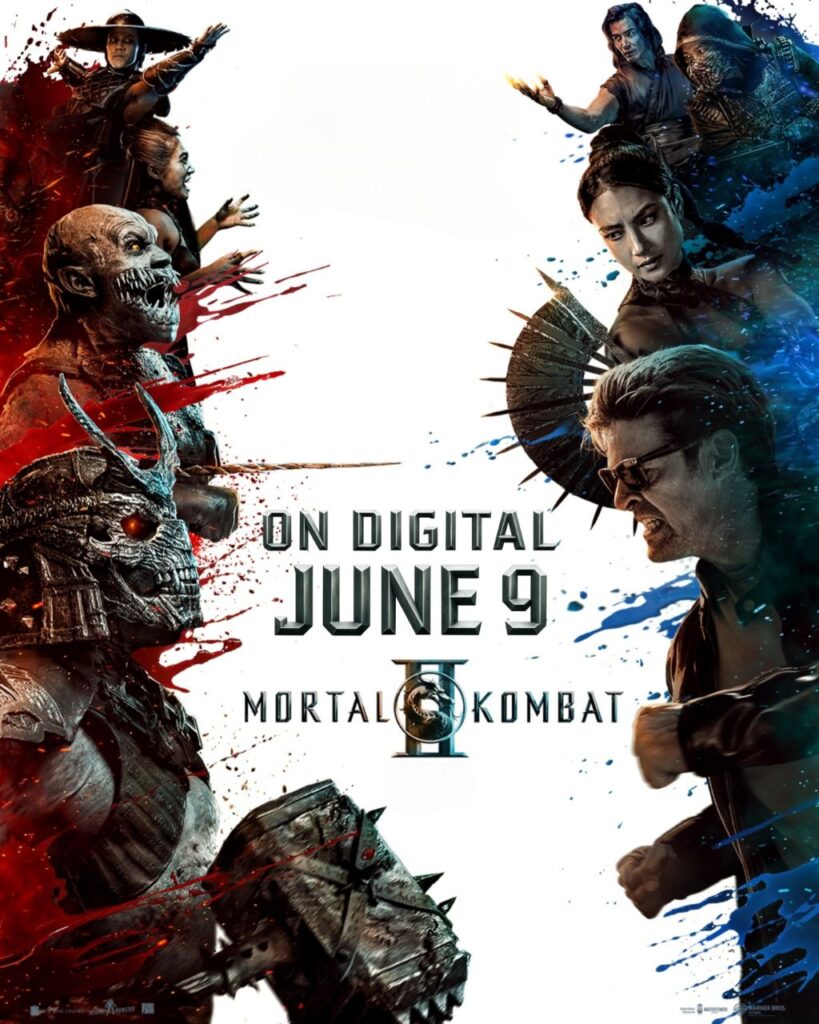 Mortal Kombat II digital release date June 9 poster featuring Johnny Cage and Shao Kahn