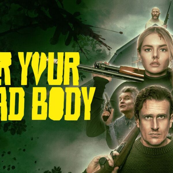 Over Your Dead Body movie poster Jason Segel Samara Weaving thriller scene