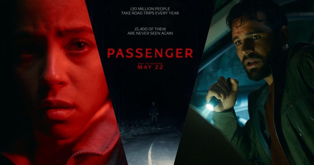 Passenger 2026 official horror movie poster featuring Jacob Scipio and Lou Llobell