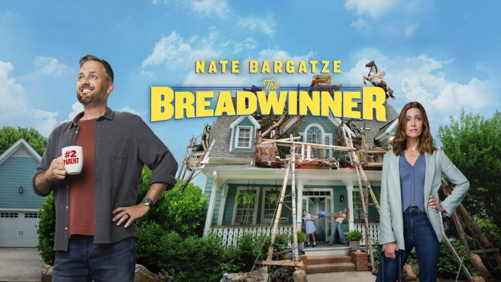 The Breadwinner official movie poster featuring Nate Bargatze and Mandy Moore