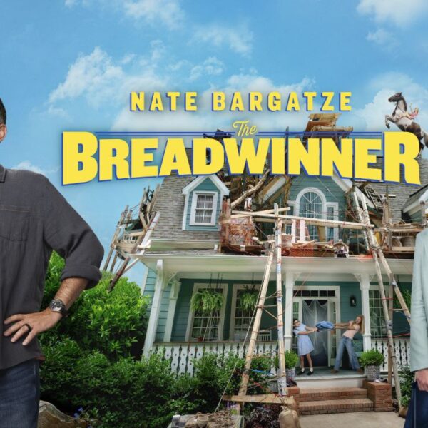 The Breadwinner official movie poster featuring Nate Bargatze and Mandy Moore